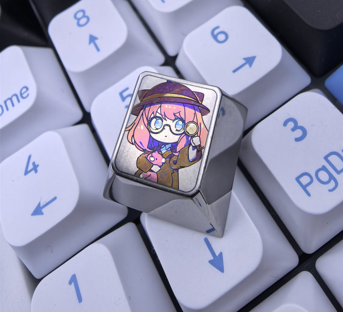 SPY × FAMILY, Detective Anya titanium alloy personalized keycaps, anime metal decorative keycaps.