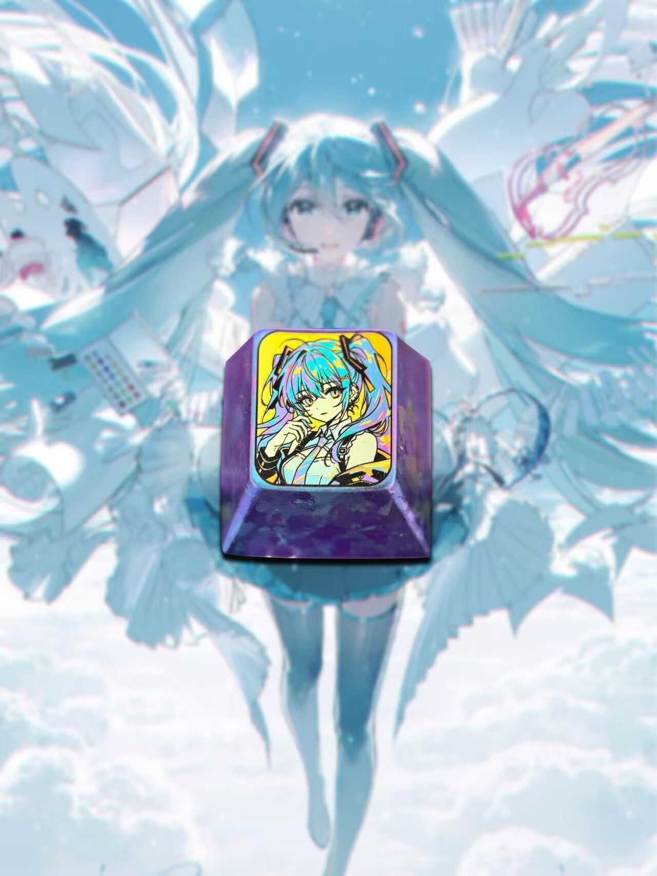 Hatsune Miku, 1U titanium alloy personalized keycap, animation, game, music, culture and creative peripheral products, mechanical keyboard decoration replacement keycap