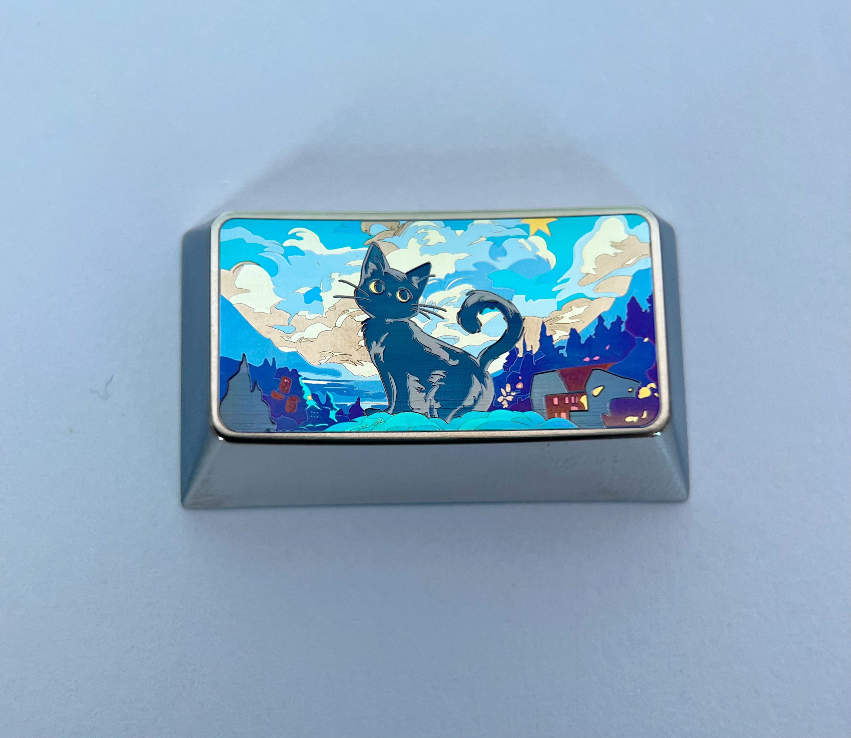 The Starry Night, Kitten style, 1.75U titanium alloy hand carved, regular personalized keycap
