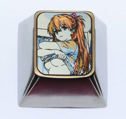 EVA, Asuka, 1U titanium alloy personalized keycaps with optional height, can be used to form directional keys/WASD sets, anime, gaming, cultural and creative decorative keycaps