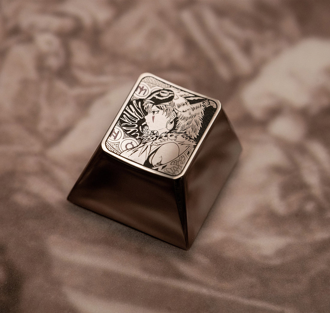 Princess Mononoke, 1U titanium alloy carved personalized keycaps, metal decorative keycaps keyboard anime art keycaps