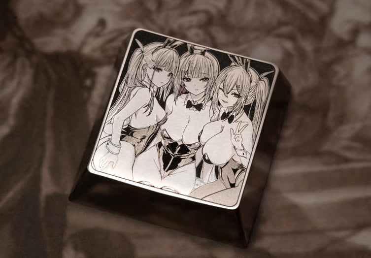 Original character, three sisters, 4U titanium alloy metal personalized key cap, mechanical keyboard decorative key cap