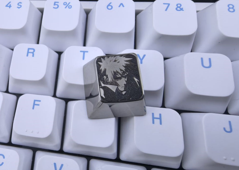 Namikaze Minato 1U black and white titanium alloy, metal personalized keycaps, decorative keycaps