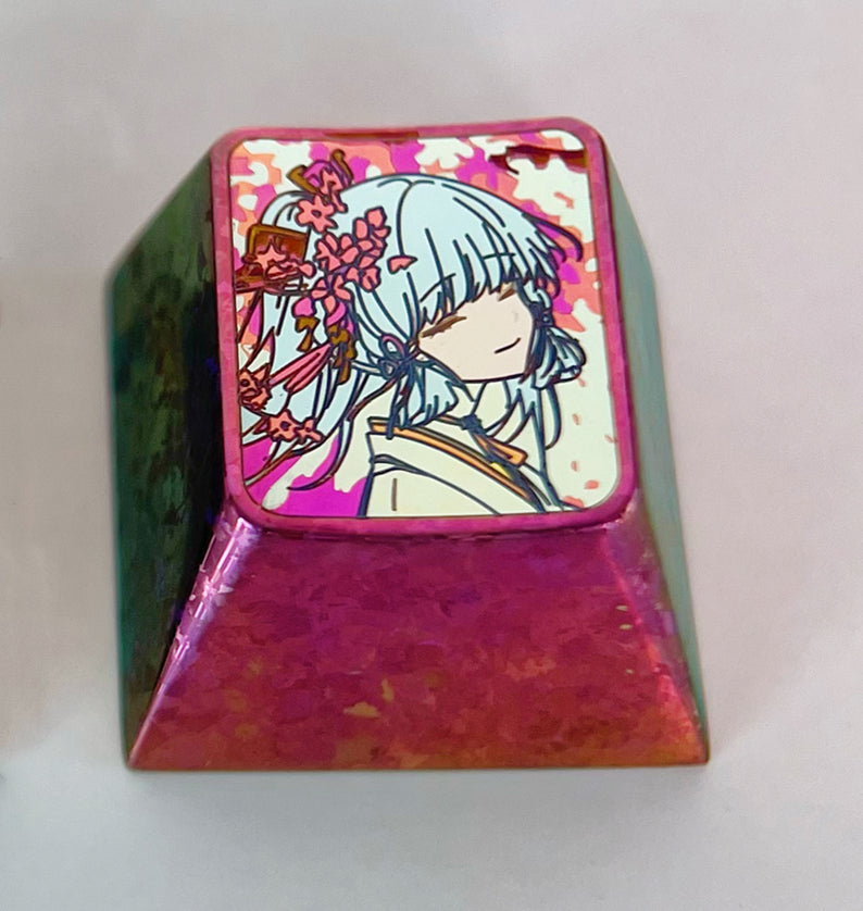 Kamisato Ayaka Sakura 1u colorful titanium alloy carved personalized keycaps, mechanical keyboard decorative keycaps.