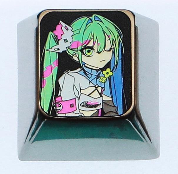 Hatsune Miku, 1U titanium alloy personalized keycap, animation game music culture creative decoration keycap, metal art keycap