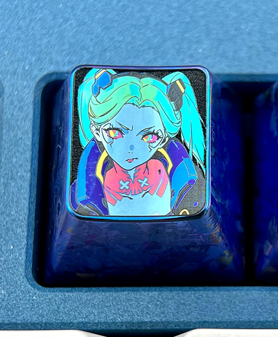 Cyberpunk: Edgerunners , LUCY/Rebecca,1 U titanium alloy metal personalized keycaps, anime oil painting cultural creative keycaps, mechanical keyboard artistic decorative keycaps