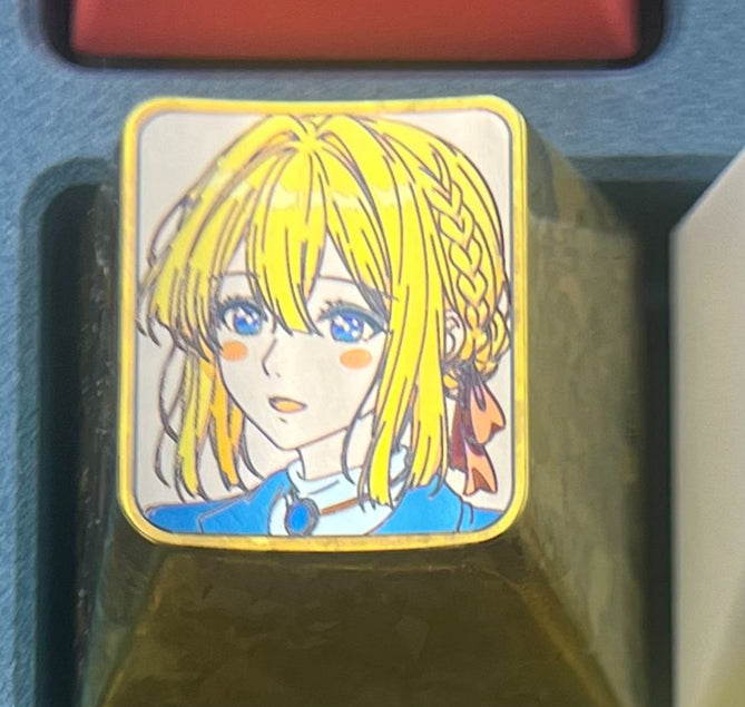 Violet Evergarden, 1U/1.5U titanium alloy personalized keycaps, anime and game metal carving cultural creative keycaps