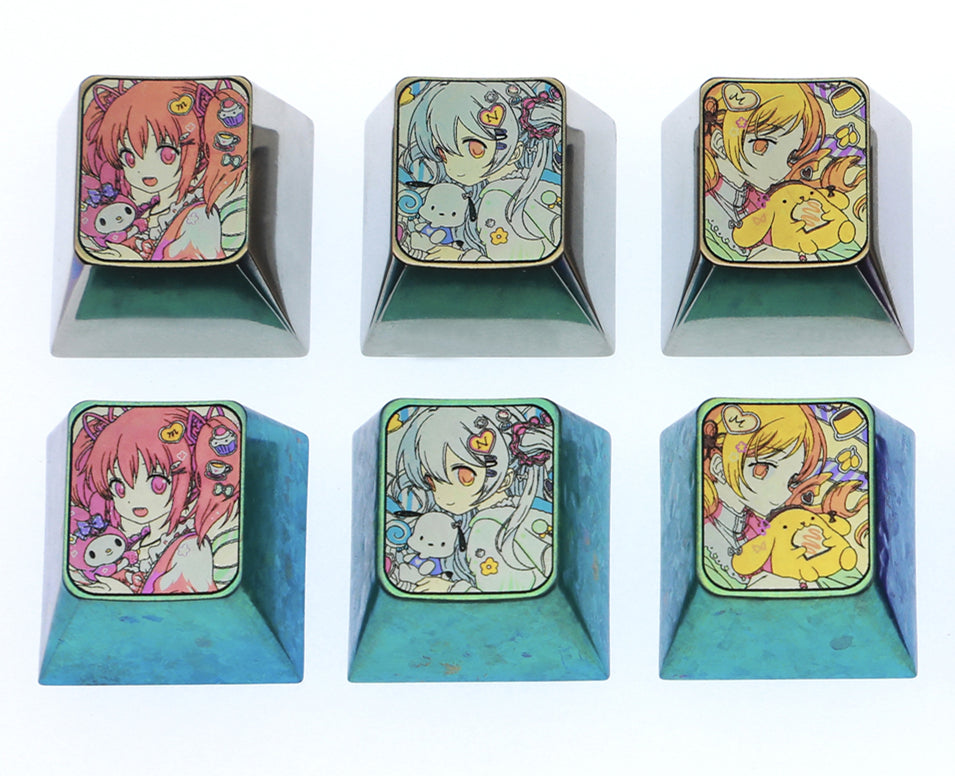 Puella Magi Madoka Magica, 6 unique 1U titanium alloy keycaps, metal carved keycaps around anime and game characters.