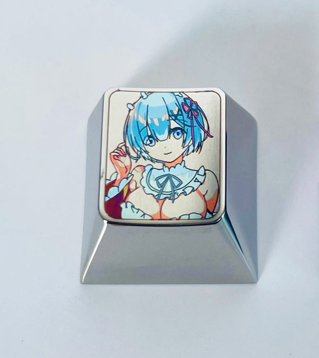 Rem, 1U titanium alloy carved colored keycaps, personalized keycaps, mechanical keyboard decorative keycaps.