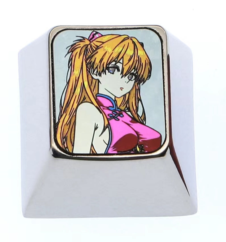 EVA, cheongsam Asuka, 1U titanium alloy personalized keycap, metal carved colorful titanium alloy artistic keycap for anime and game characters.