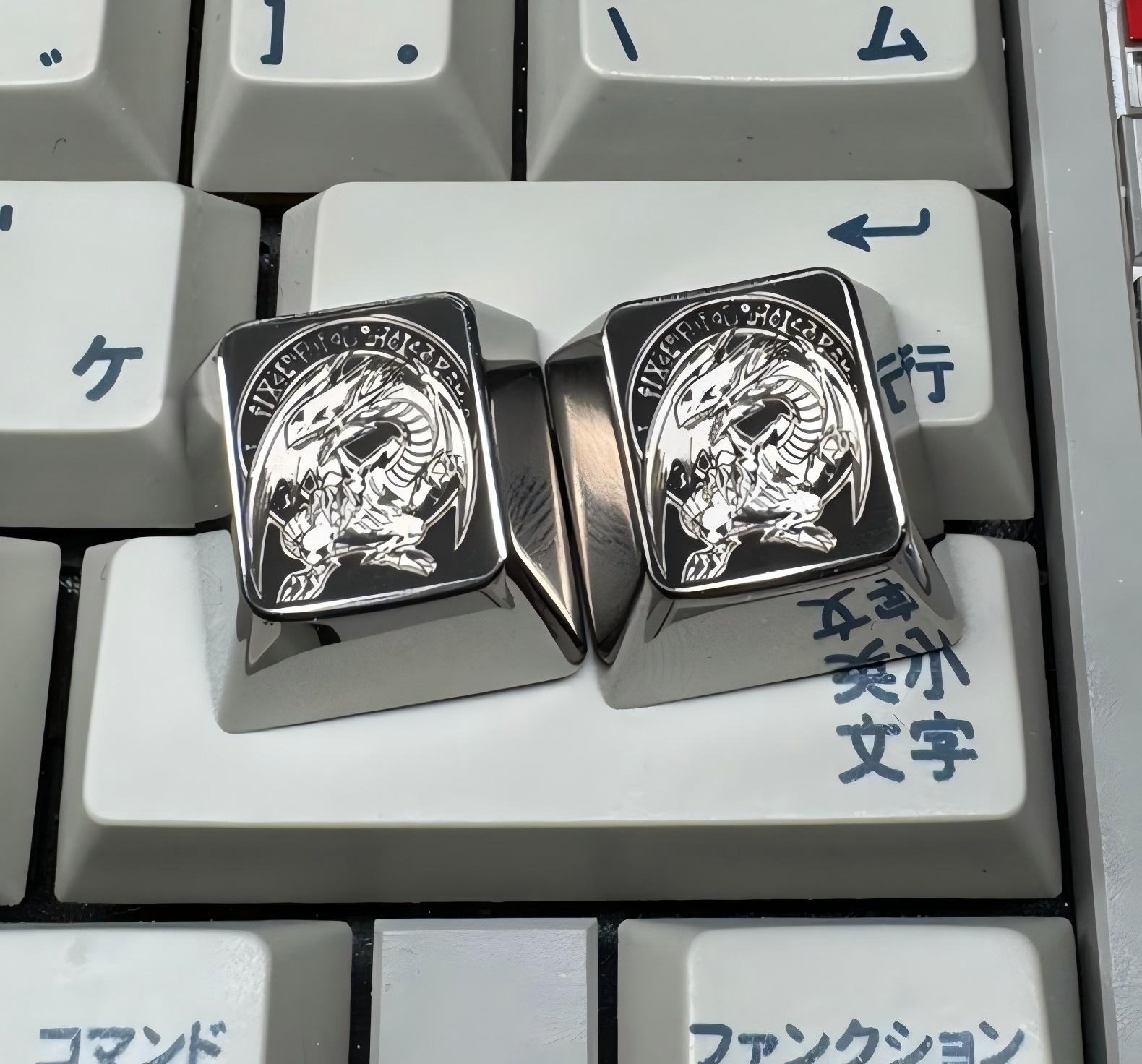 Yu-Gi-Oh! , Blue Eyes White Dragon, 1U titanium alloy personalized keycaps, carved metal keycaps for anime and gaming peripherals