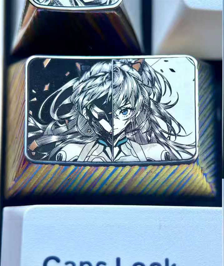 EVA, Asuka 1.5U titanium alloy personalized keycap, anime and game art decoration carving creative keycap.