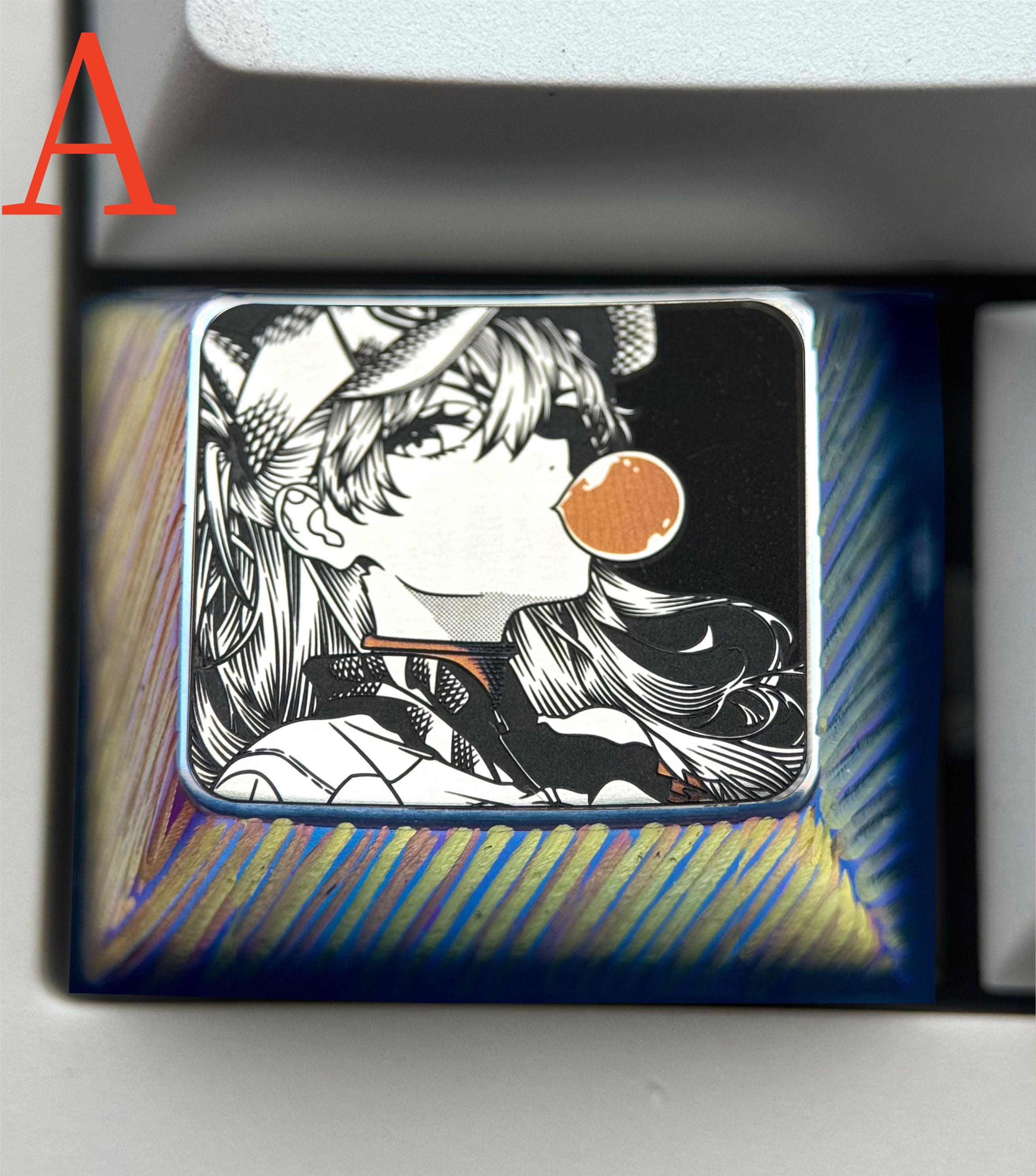 EVA,Asuka, Blowing bubble gum shape, 1.5U titanium alloy personalized keycap, anime and game culture creative peripheral decorative keycap.