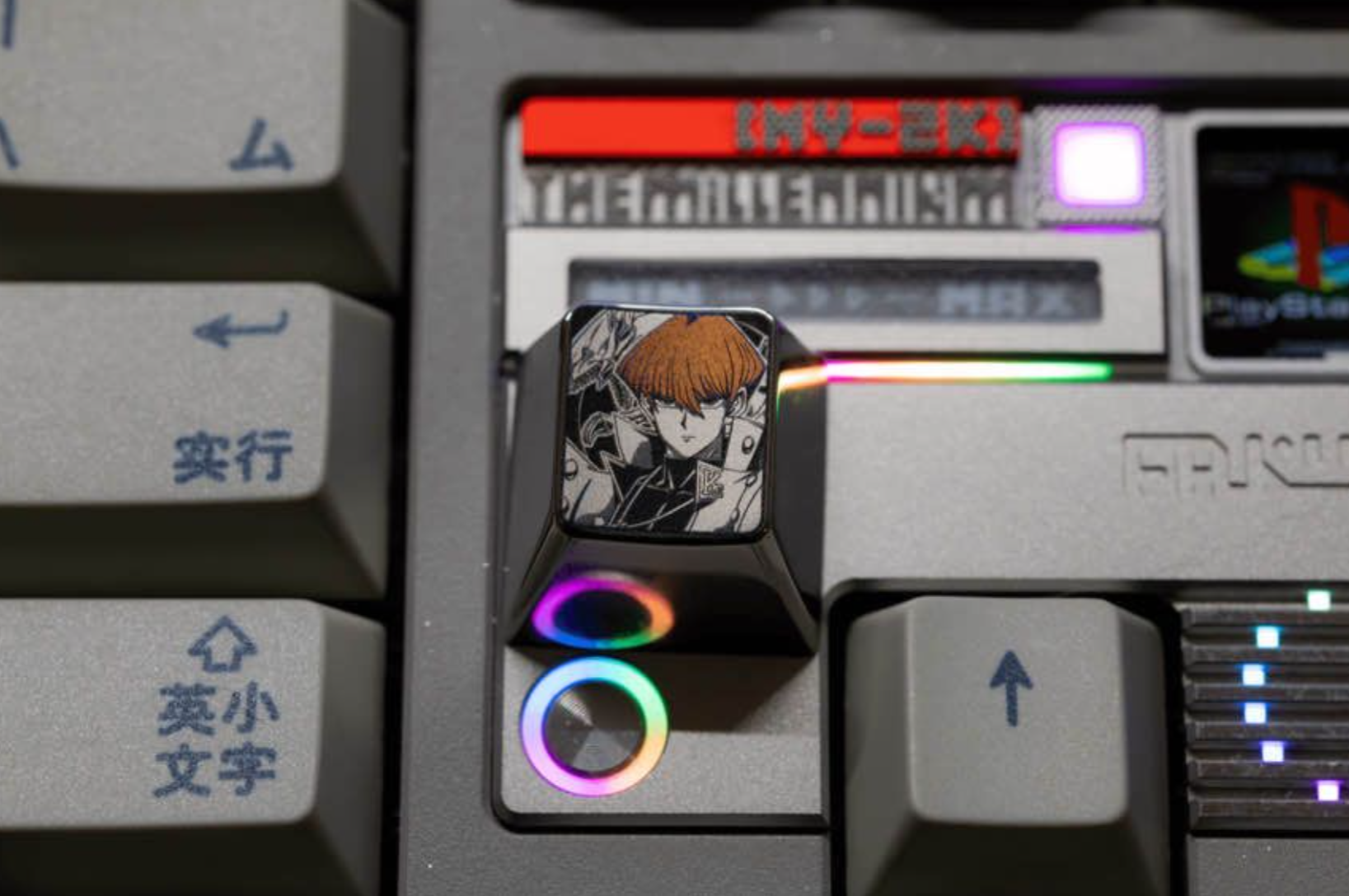Yu-Gi-Oh! series, Black and white 1U titanium alloy personalized keycaps, metal keycaps around anime and game characters