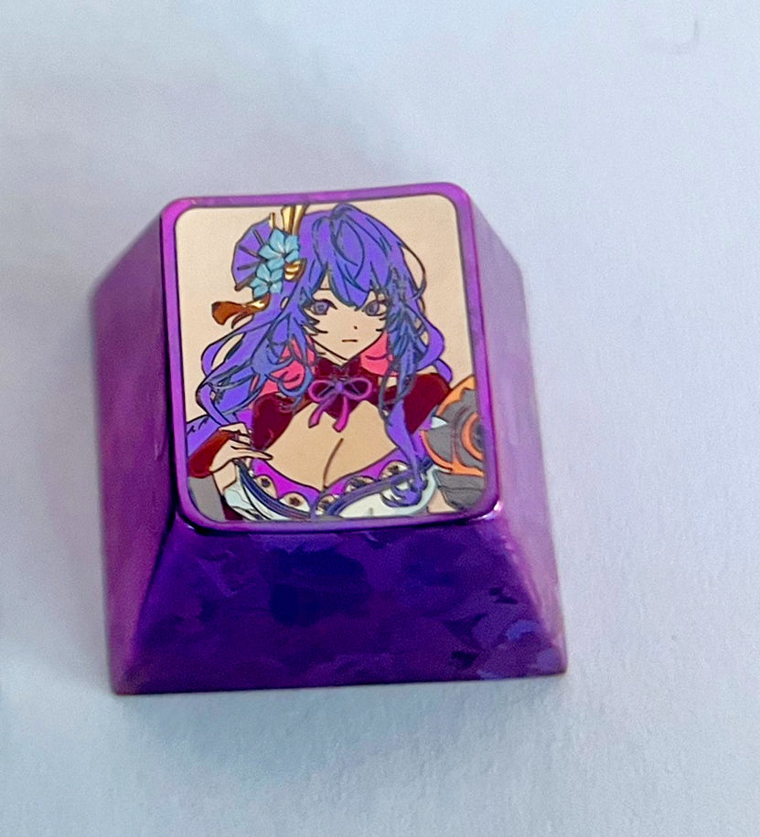 Genshin Impact, 1U titanium alloy carved keycaps, mechanical keyboard metal decorative keycaps