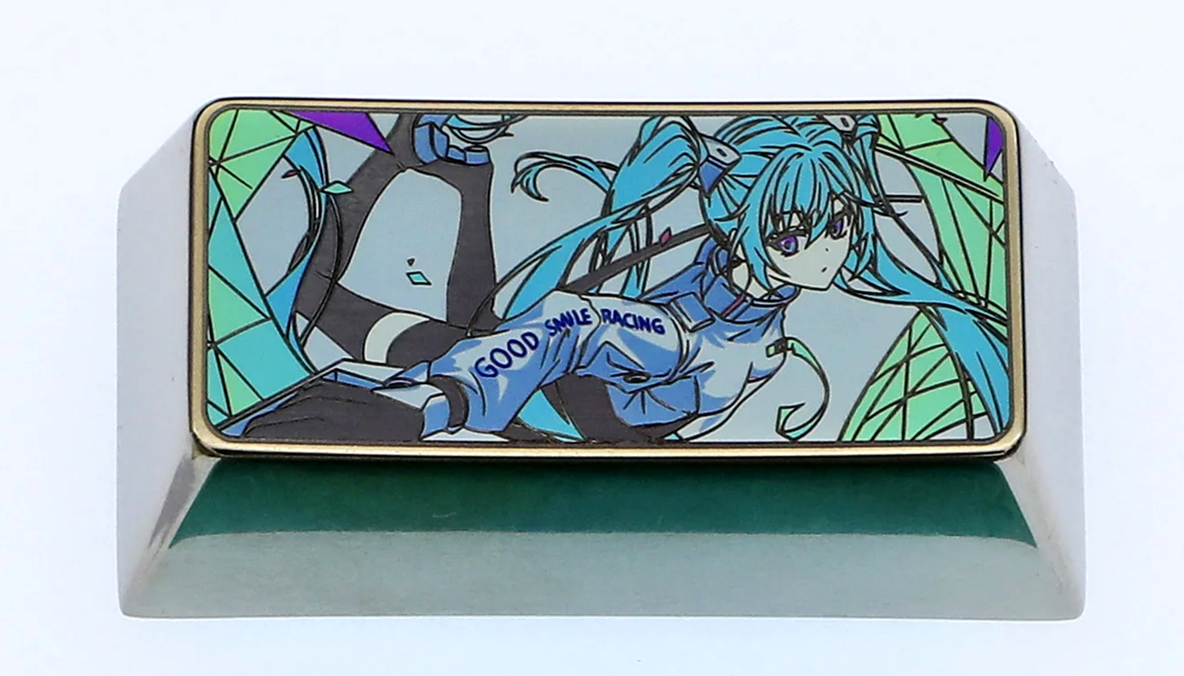 Hatsune Miku, 2U backspace key titanium alloy personalized key cap, metal cartoon character key cap, keyboard decoration key cap.