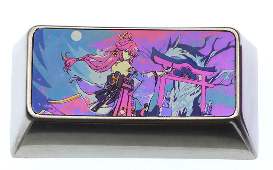 Genshin Impact, Yae Miko, 2U/2.25U titanium alloy personalized keycaps, anime and game metal carving cultural creative keycaps