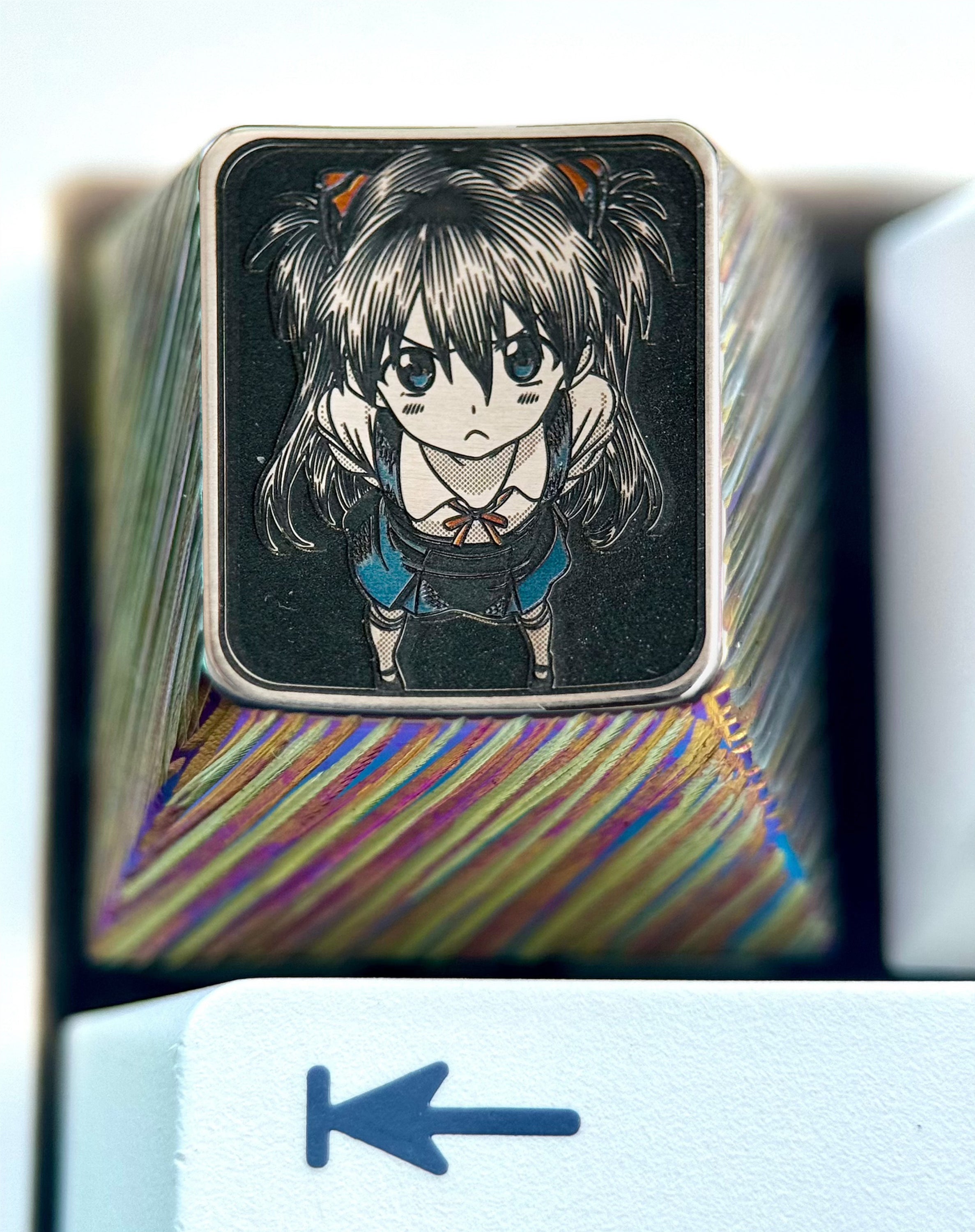 EVA, Exquisitely carved titanium alloy, overlooking Asuka, 1U anime, gaming, cultural and creative personalized keycaps, metal carved decorative keycaps