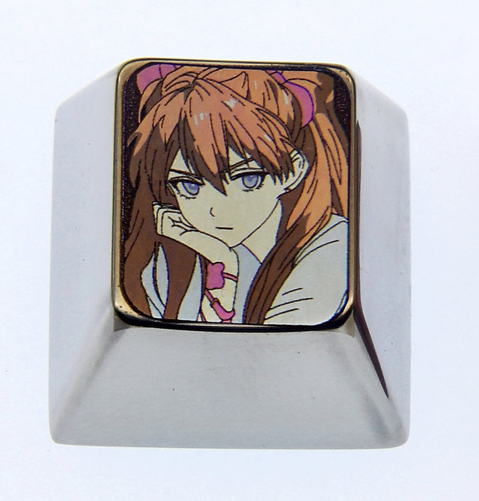 EVA, 1U Titanium Alloy Sad Asuka, Personalized Keycaps, Anime Character Metal Keycaps
