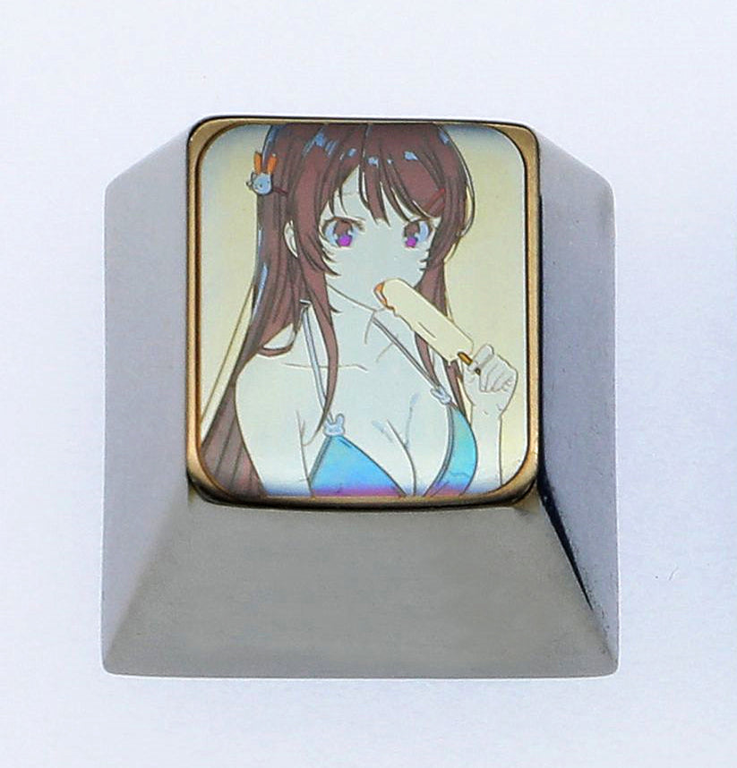 Sakurajima Mai, 1U titanium alloy personalized keycaps, metal carved keycaps around anime and game characters