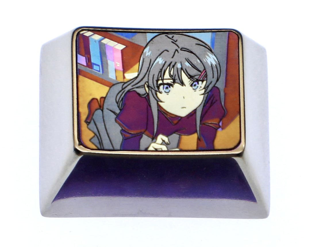 Sakurajima Mai, 1.25U titanium alloy personalized keycap, metal carved decorative keycap for anime, gaming, and novels.