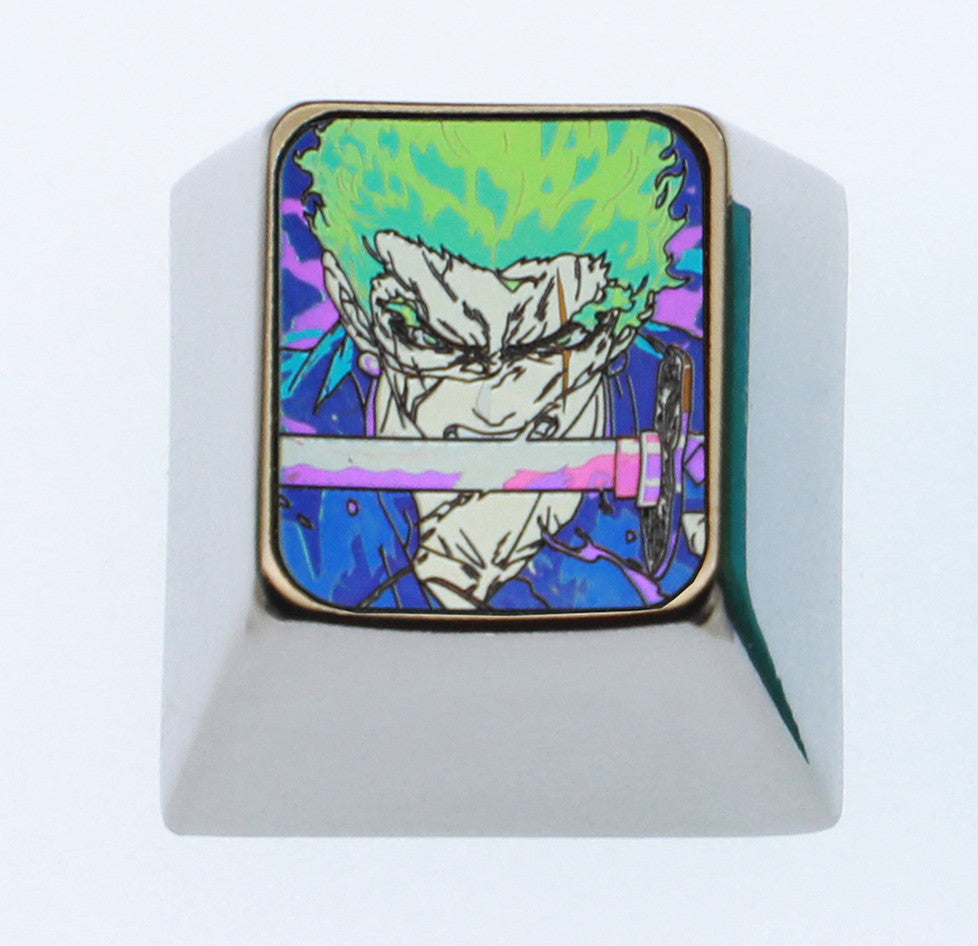 One Piece, Roronoa Zoro, 1U titanium alloy personalized keycaps, anime and game culture creative metal carving decorative keycaps
