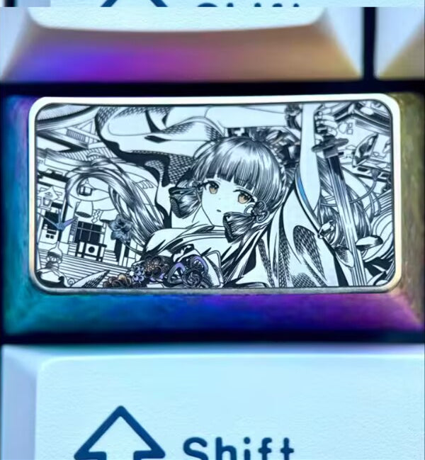 Genshin Impact, Kamisato Ayaka, 1.75U titanium alloy carving, anime and game culture creative metal personalized keycaps.