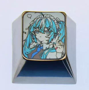 Two types of titanium alloy 1U personalized keycaps, mechanical keyboard decorative keycaps and music peripheral keycaps of Hatsune Miku