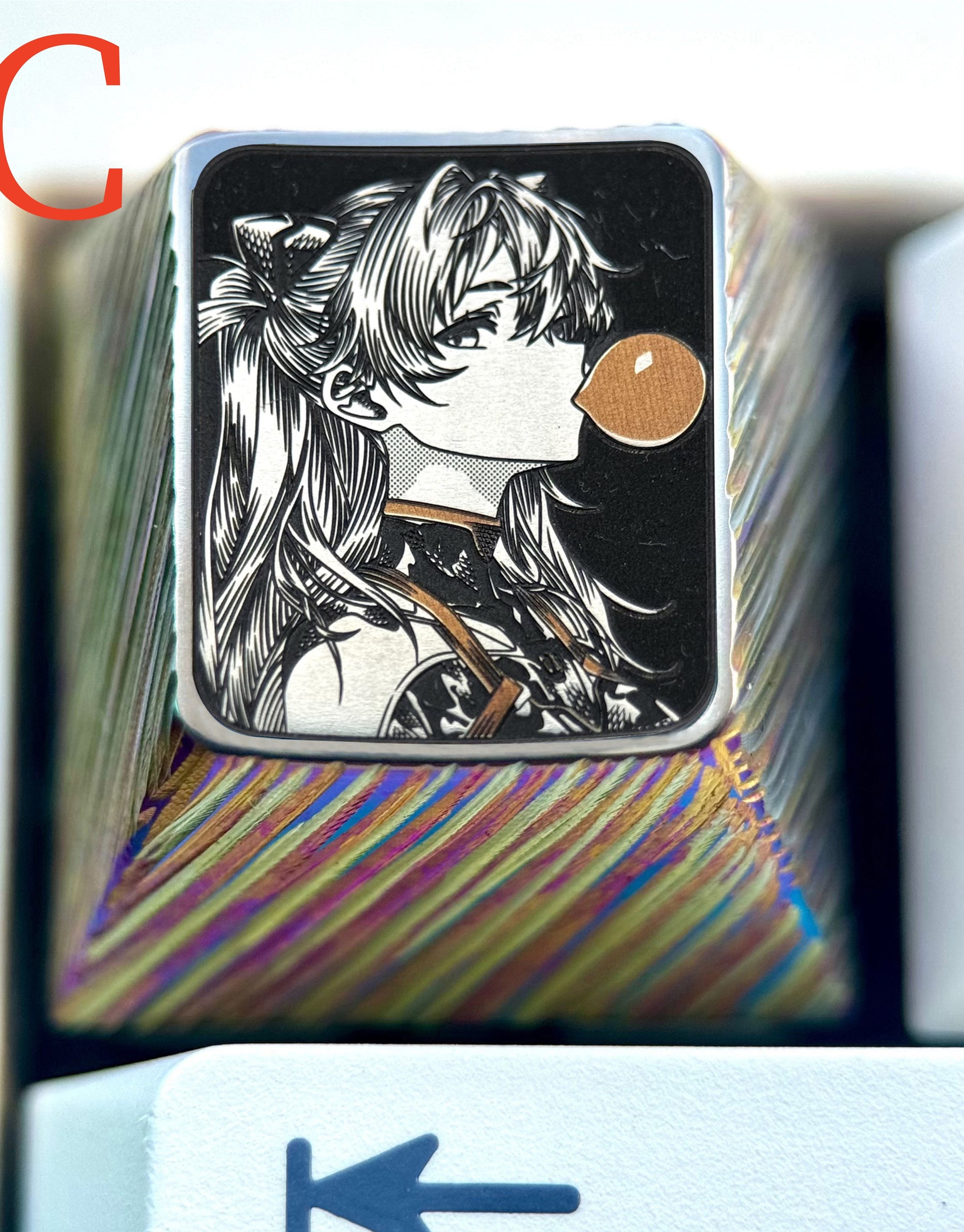 EVA,Asuka, Blowing bubble gum shape, 1U titanium alloy personalized keycap, anime and game culture creative peripheral decorative keycap.