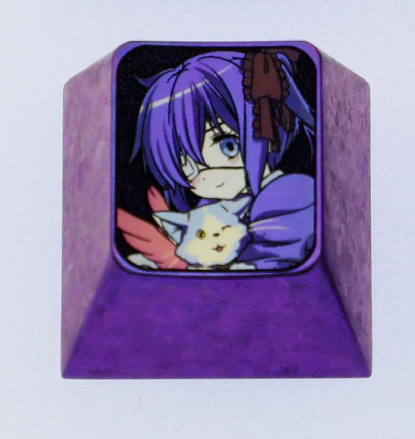 Takanashi Rikka 2.25U/1U titanium alloy carved keycaps, personalized metal keycaps, decorative keycaps
