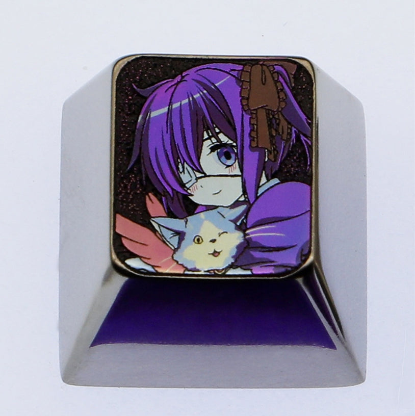 Takanashi Rikka 2.25U/1U titanium alloy carved keycaps, personalized metal keycaps, decorative keycaps