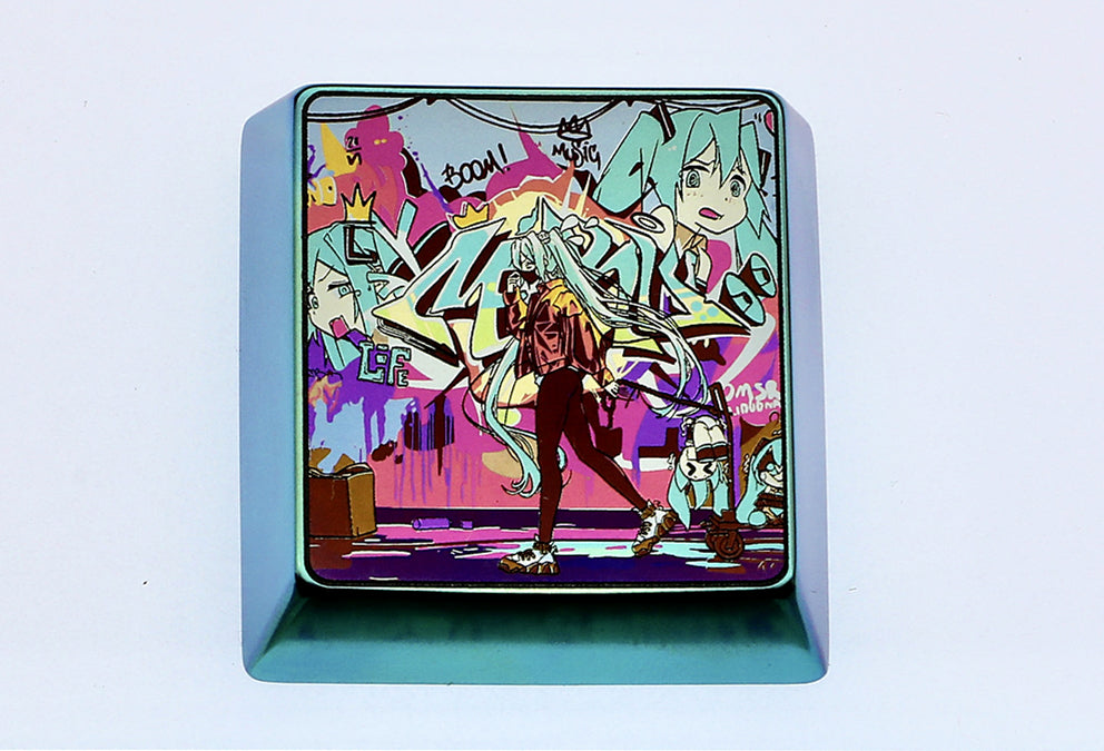 Hatsune Miku, 4U, blank, titanium alloy metal personalized key cap, mechanical keyboard decorative key cap.