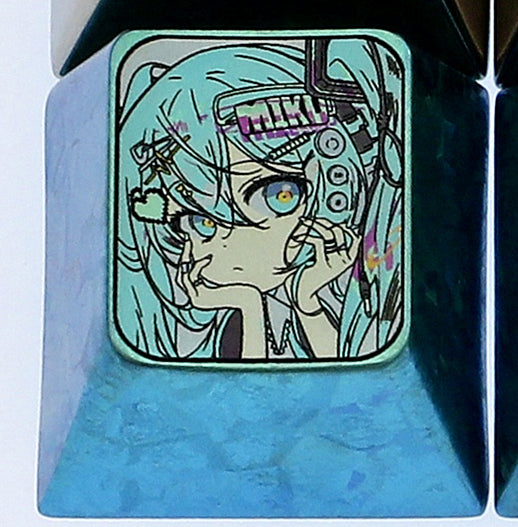 Hatsune Miku, 1U/1.5U, titanium alloy metal personalized key cap, keyboard decorative key cap