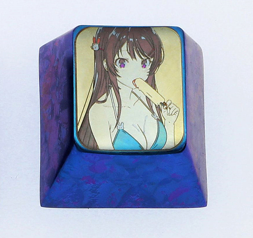 Sakurajima Mai, 1U titanium alloy personalized keycaps, metal carved keycaps around anime and game characters