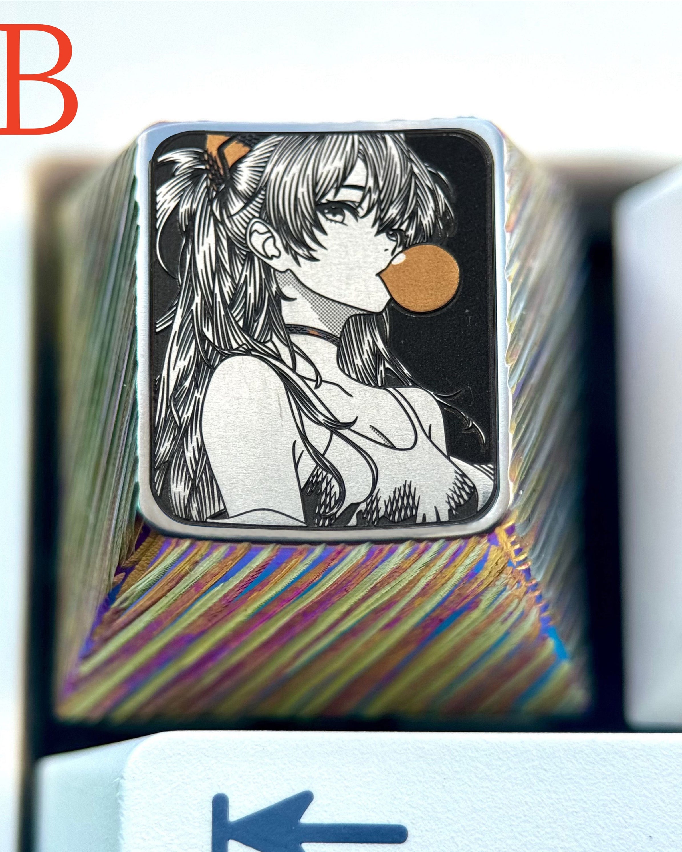 EVA,Asuka, Blowing bubble gum shape, 1U titanium alloy personalized keycap, anime and game culture creative peripheral decorative keycap.