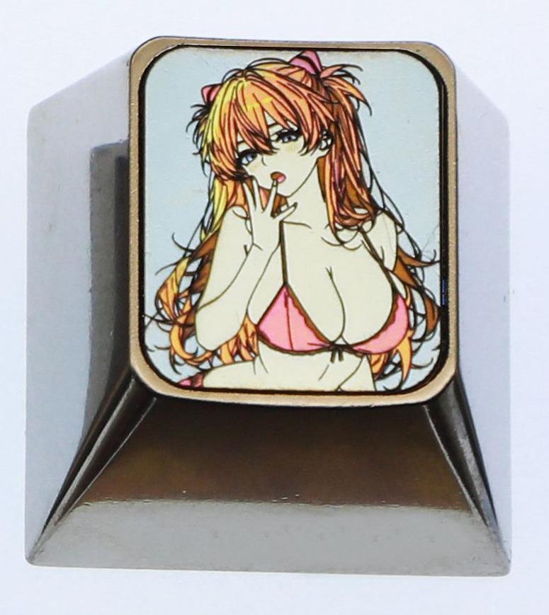EVA, Sexy Asuka, 1U titanium alloy personalized decorative keycap, anime and game creative metal art keycap