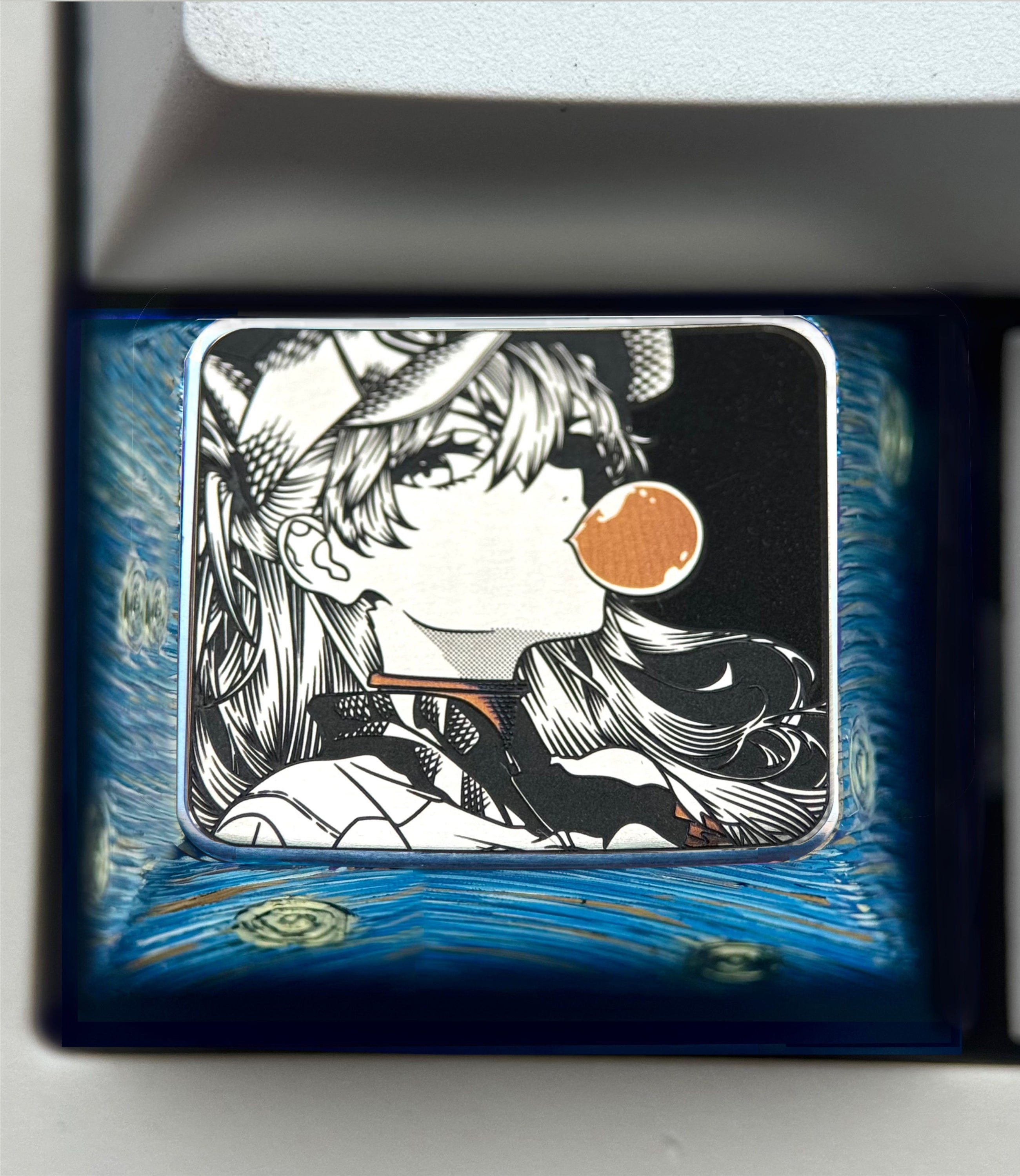 EVA,Asuka, Blowing bubble gum shape, 1.5U titanium alloy personalized keycap, anime and game culture creative peripheral decorative keycap.