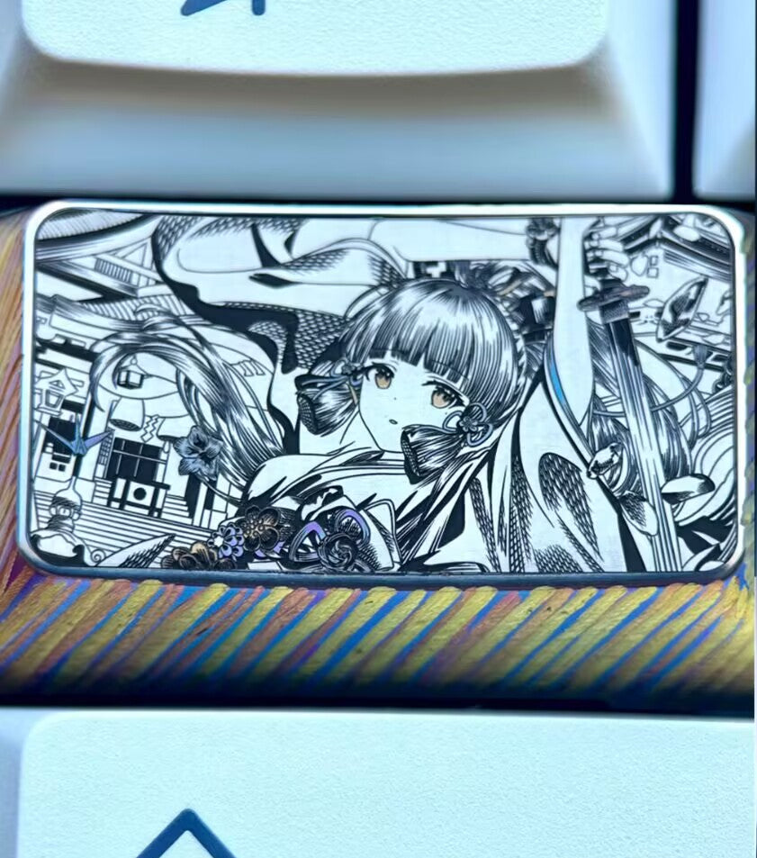 Genshin Impact, Kamisato Ayaka, 1.75U titanium alloy carving, anime and game culture creative metal personalized keycaps.