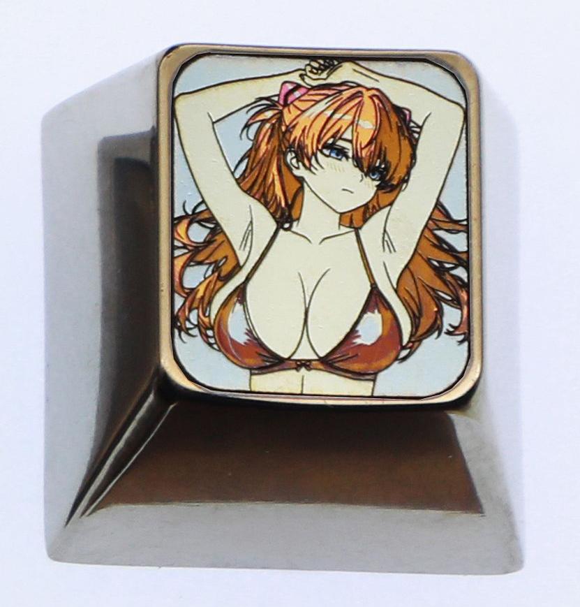 EVA, Sexy Asuka, 1U titanium alloy personalized decorative keycap, anime and game creative metal art keycap