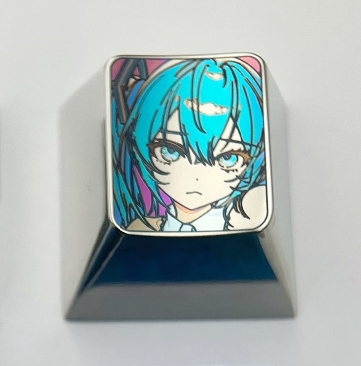Hatsune Miku, 1U color titanium alloy engraving key cap. Decorative keycaps, personalized keycaps
