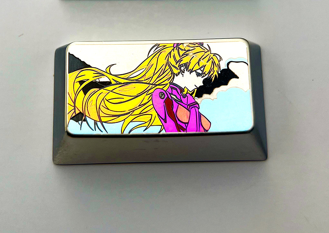 EVA, Asuka ,1.75U color titanium alloy carved keycaps. Decorative keycaps, personalized keycaps