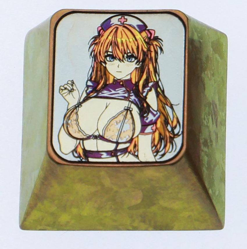 EVA, Sexy Asuka, 1U titanium alloy personalized decorative keycap, anime and game creative metal art keycap