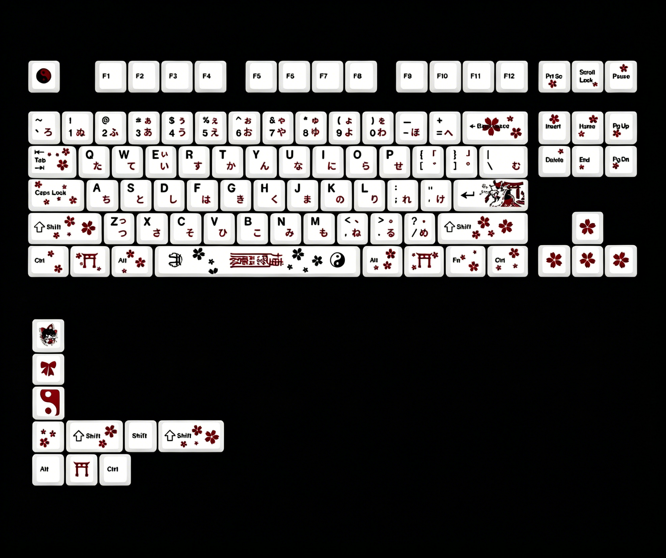 Touhou Project, Hakurei Reimu Theme Design Set Anime Game Personalized Keycaps Original Factory Height PBT Compatible 60 63 64 65 68 75 87