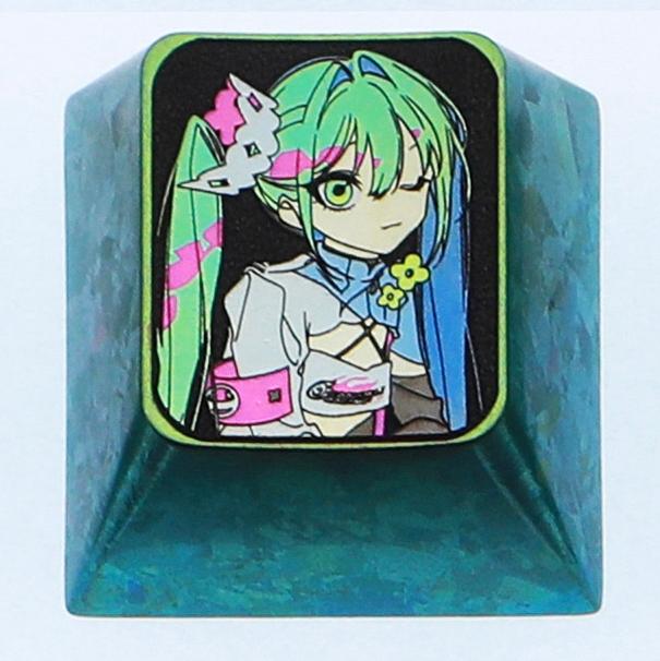 Hatsune Miku, 1U titanium alloy personalized keycap, animation game music culture creative decoration keycap, metal art keycap