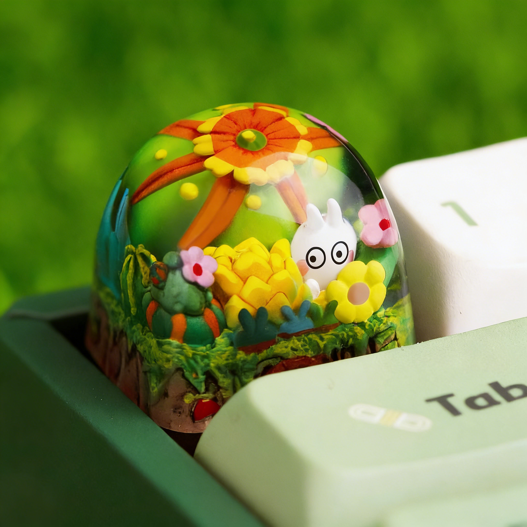 Succulent plant baby, original design crystal resin personalized keycaps, cartoon decorative keycaps, mechanical keyboard artistic keycaps