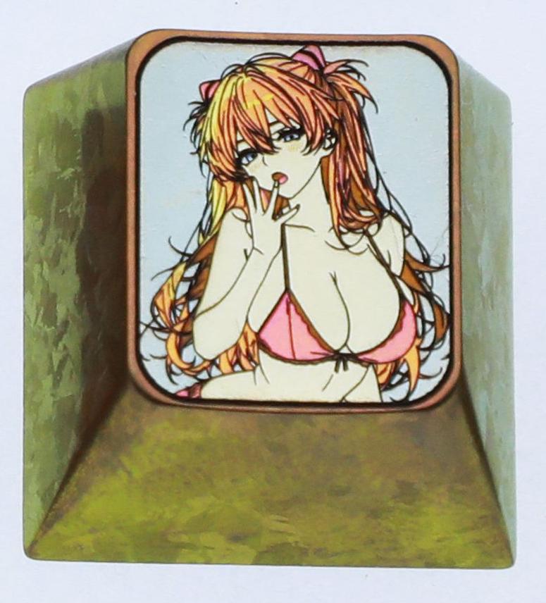 EVA, Sexy Asuka, 1U titanium alloy personalized decorative keycap, anime and game creative metal art keycap