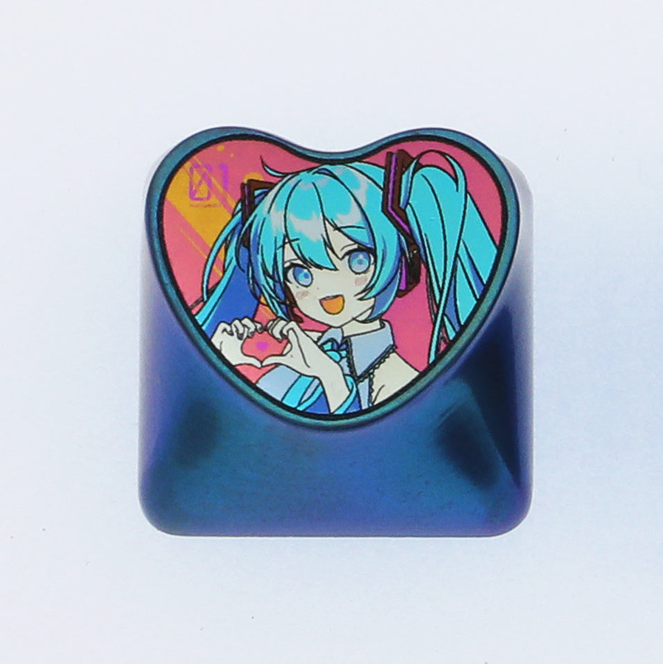 MIKU heart-shaped titanium alloy carved keycaps, metal personalized keycaps, mechanical keyboard decorative keycaps