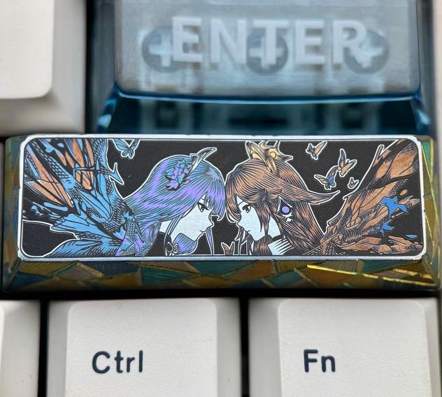 Genshin Impact, Raiden Shogun 2.75U titanium alloy precision carved personalized keycaps, anime and game culture creative metal carved decorative keycaps