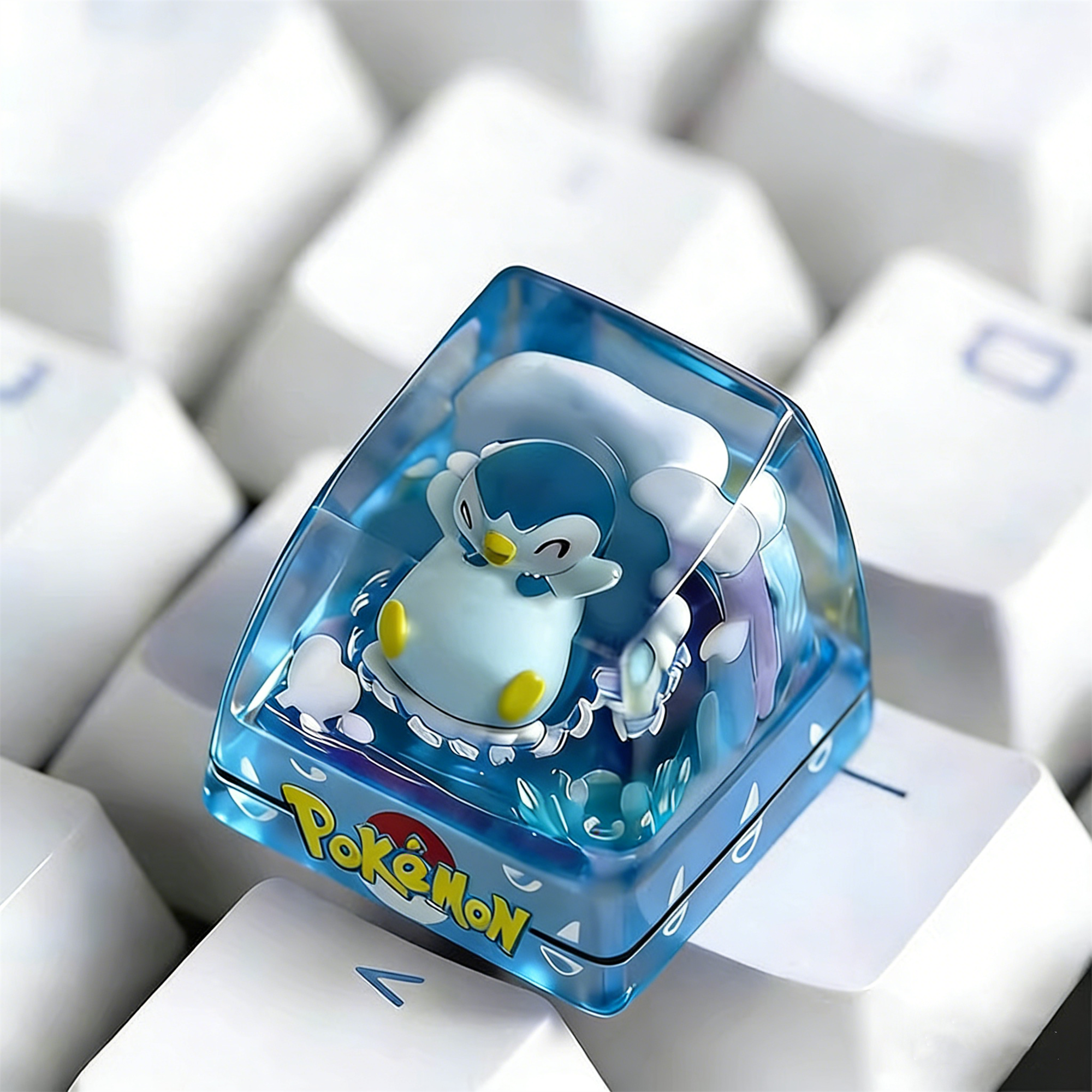 Pok é mon series, Piplup, 1U crystal resin personalized keycaps, cartoon pet decoration keycaps for anime and games