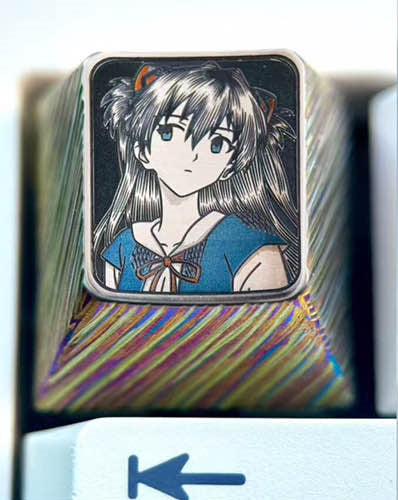 EVA, Asuka student uniform, 1U titanium alloy personalized keycap, anime game decoration metal carving creative keycap